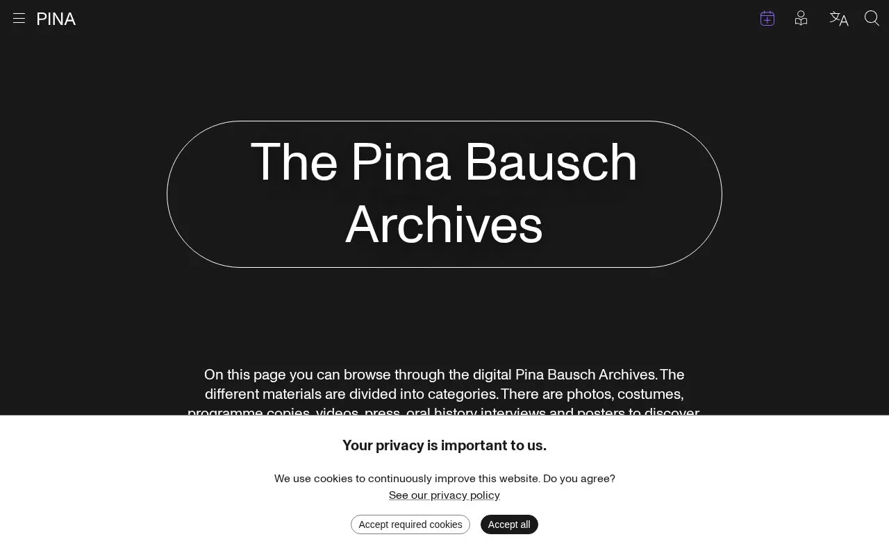 digital Pina Bausch archives homepage screenshot