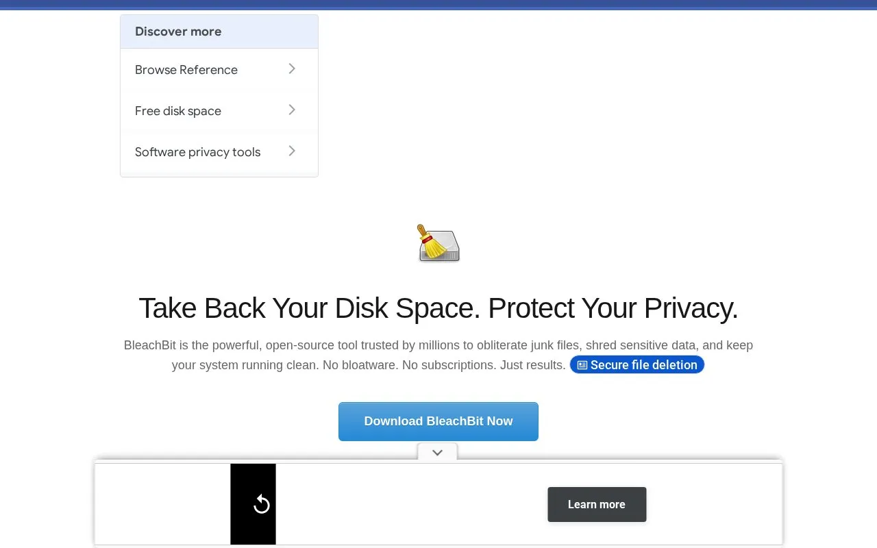BleachBit homepage screenshot
