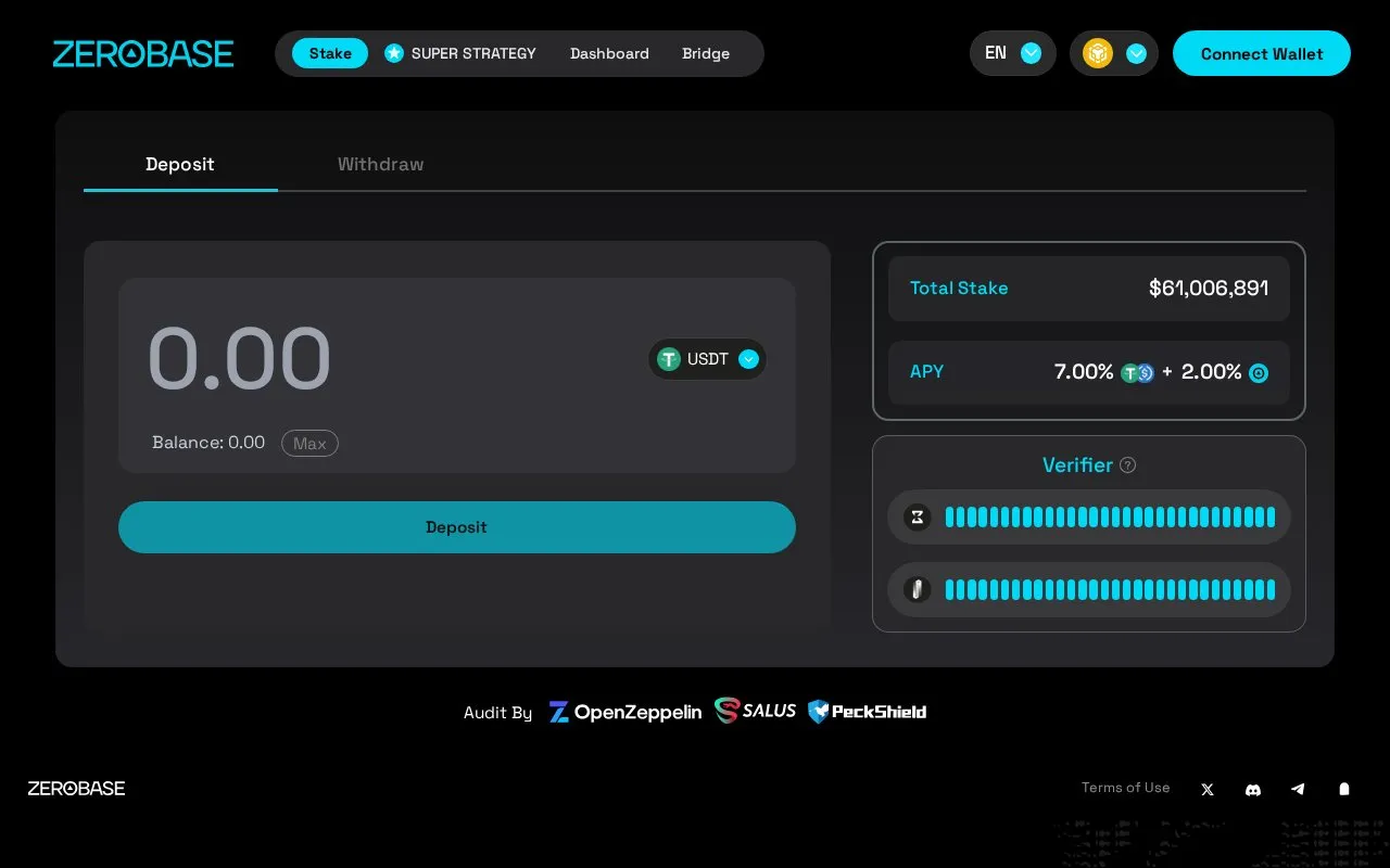 ZEROBASE CeDeFi homepage screenshot