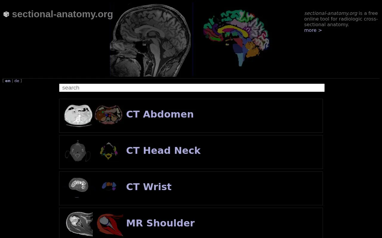 Sectional Anatomy homepage screenshot