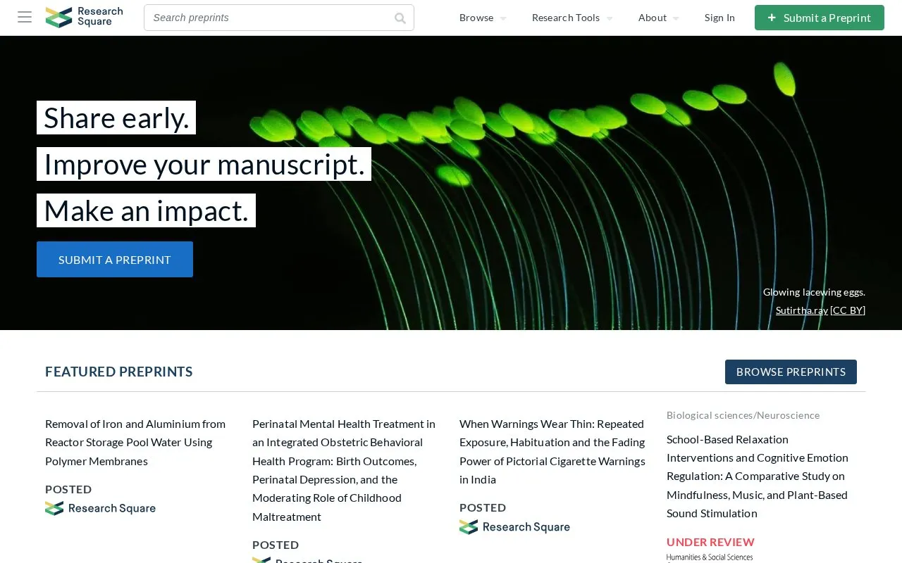 Research Square homepage screenshot