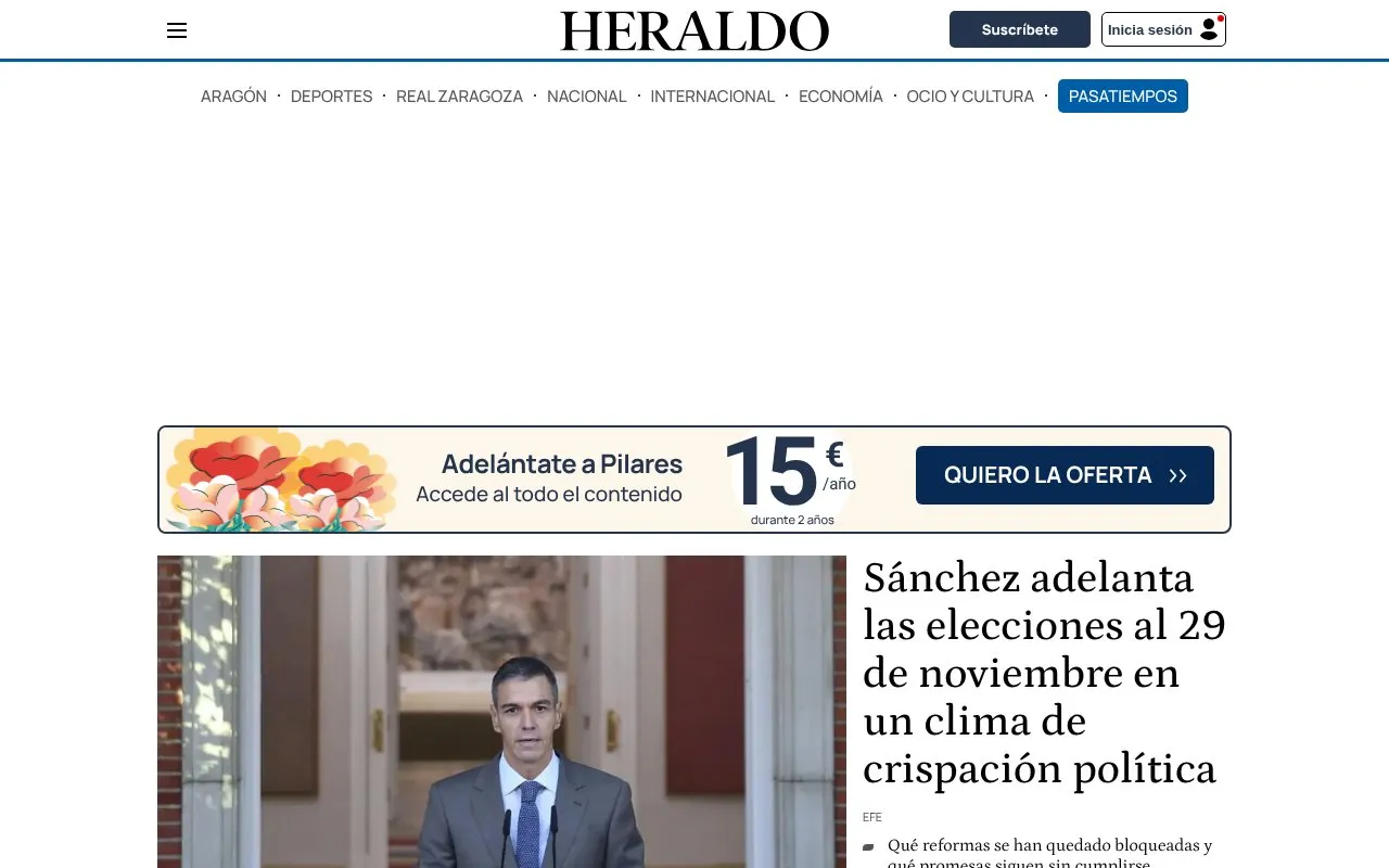 Heraldo de Aragón homepage screenshot