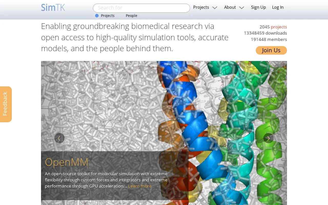 SimTK homepage screenshot
