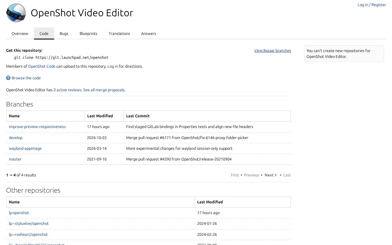 Openshot homepage screenshot