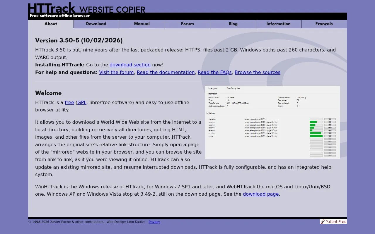 HTTrack homepage screenshot