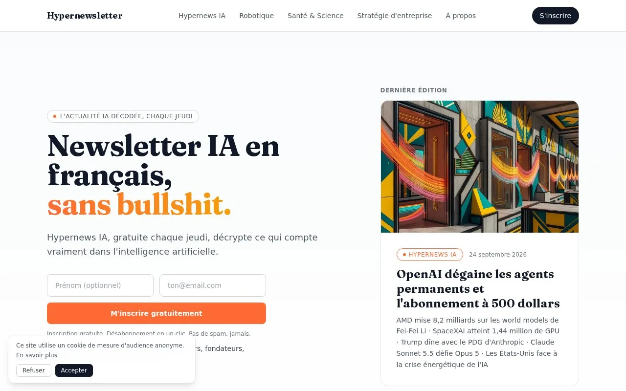 Hypernewsletter homepage screenshot
