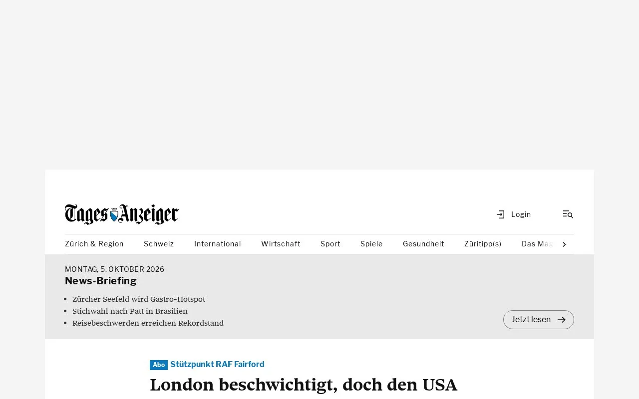 Tages-Anzeiger homepage screenshot