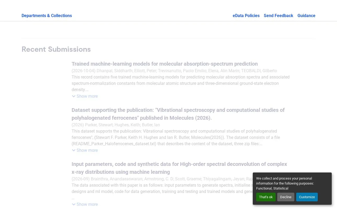 eData: the STFC Research Data Repository homepage screenshot
