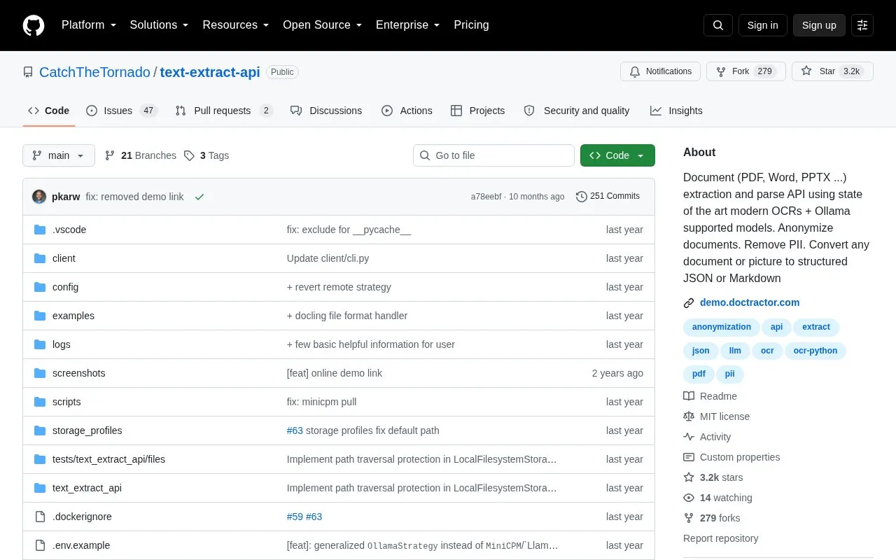 CatchTheTornado/text-extract-api homepage screenshot
