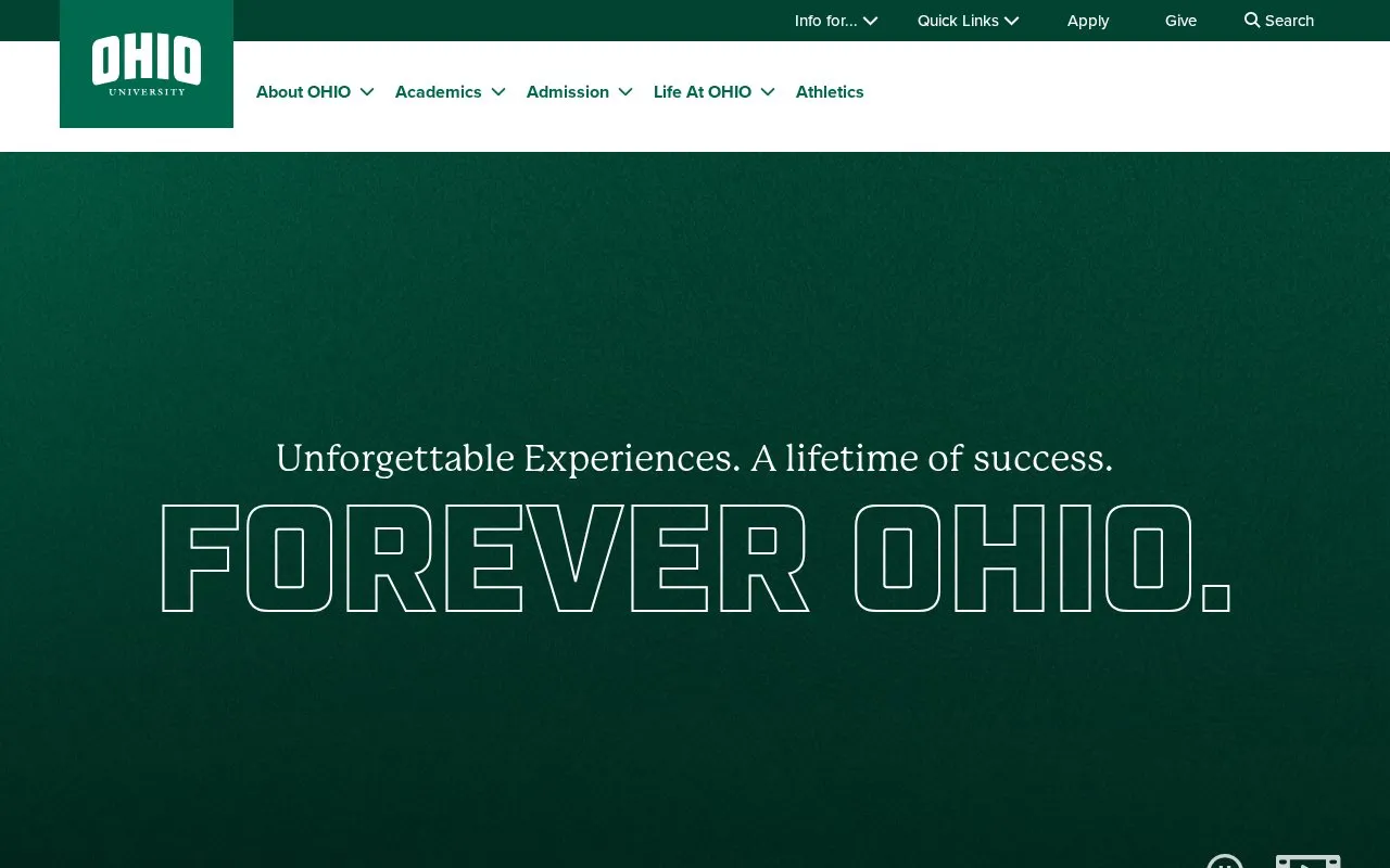 Ohio University homepage screenshot