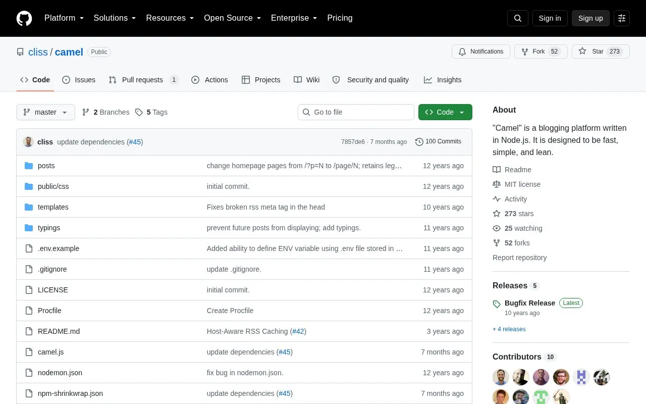 camel homepage screenshot