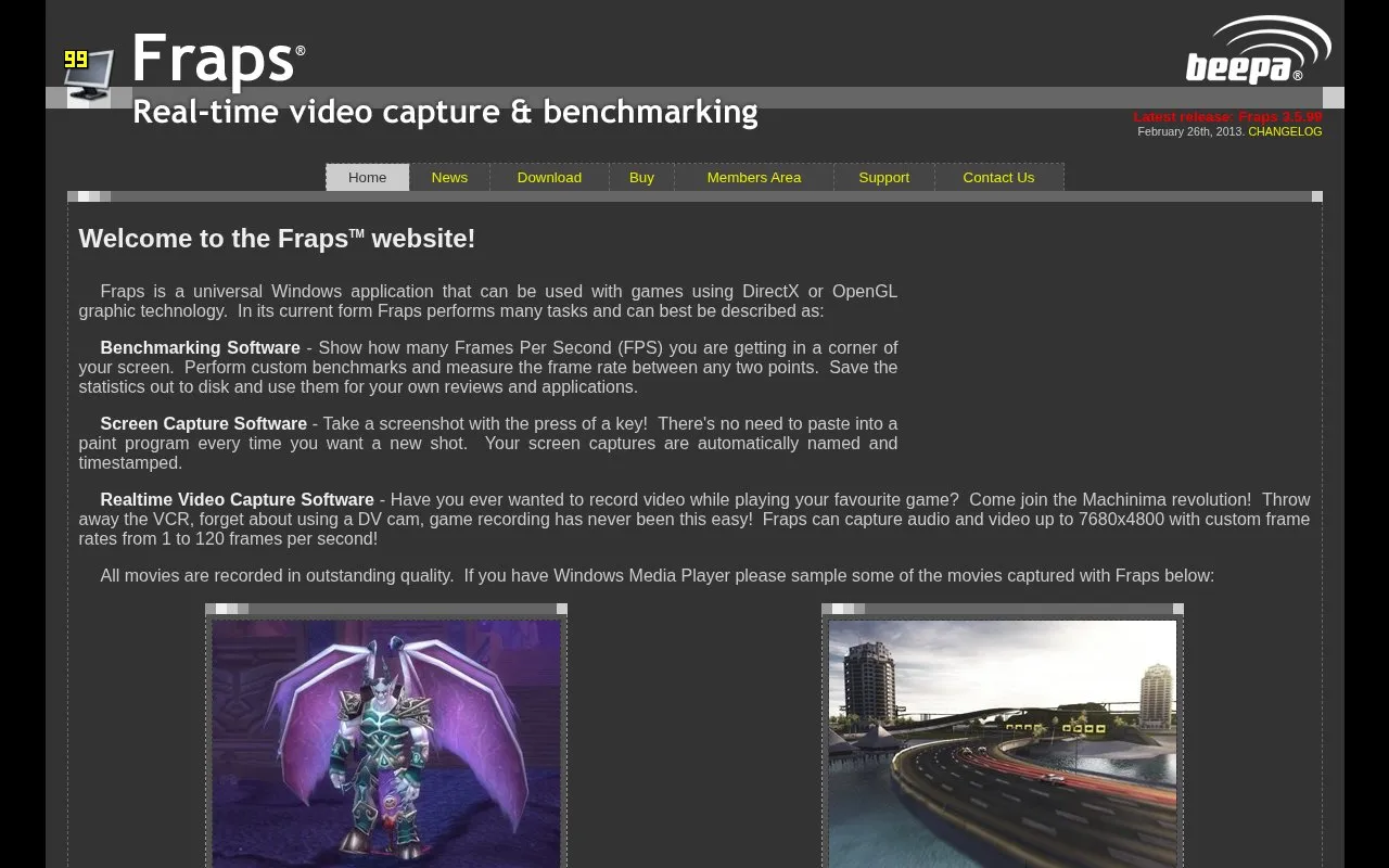 Fraps homepage screenshot