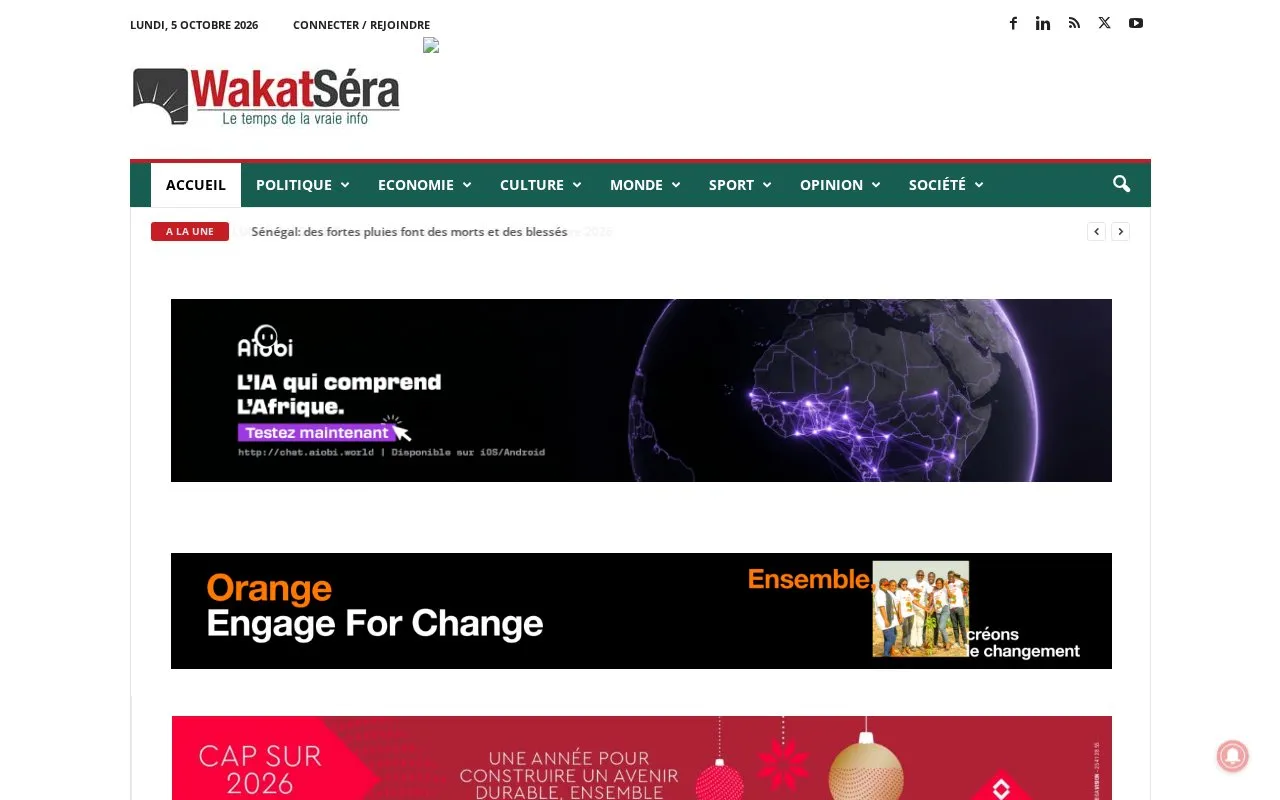 Wakat Séra homepage screenshot