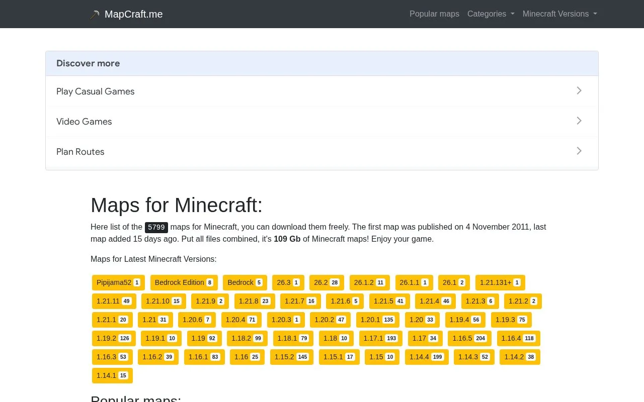 Mapcraft homepage screenshot
