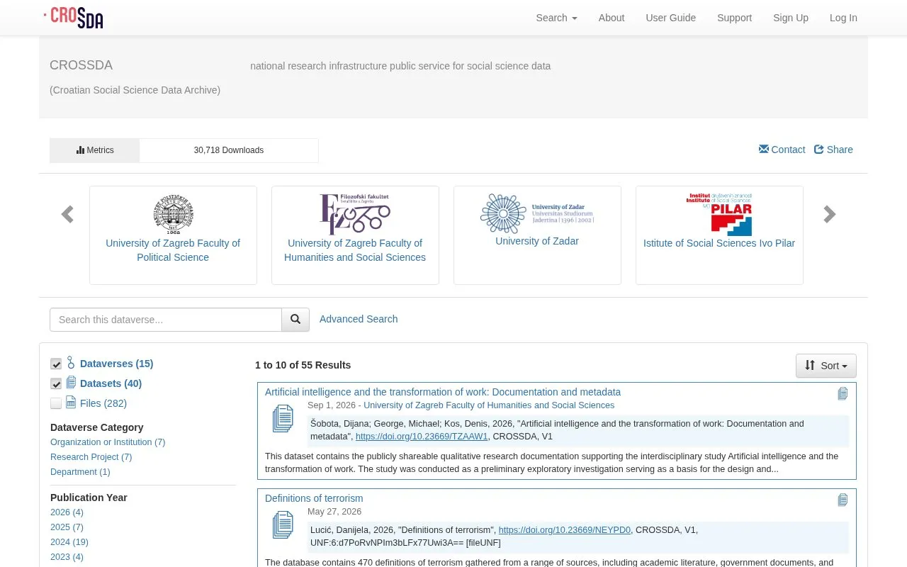 Croatian Social Science Data Archive homepage screenshot