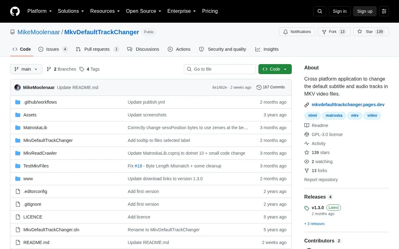Mkv Default Track Changer homepage screenshot