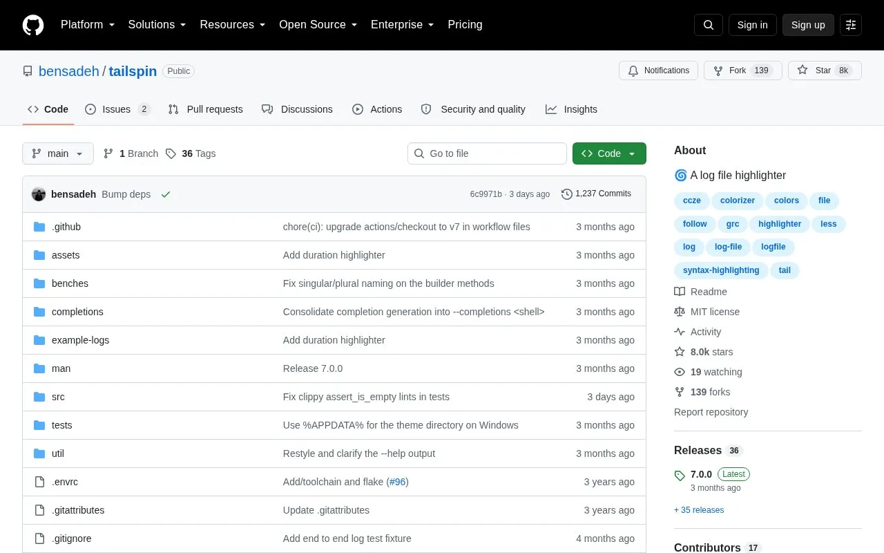 tailspin homepage screenshot