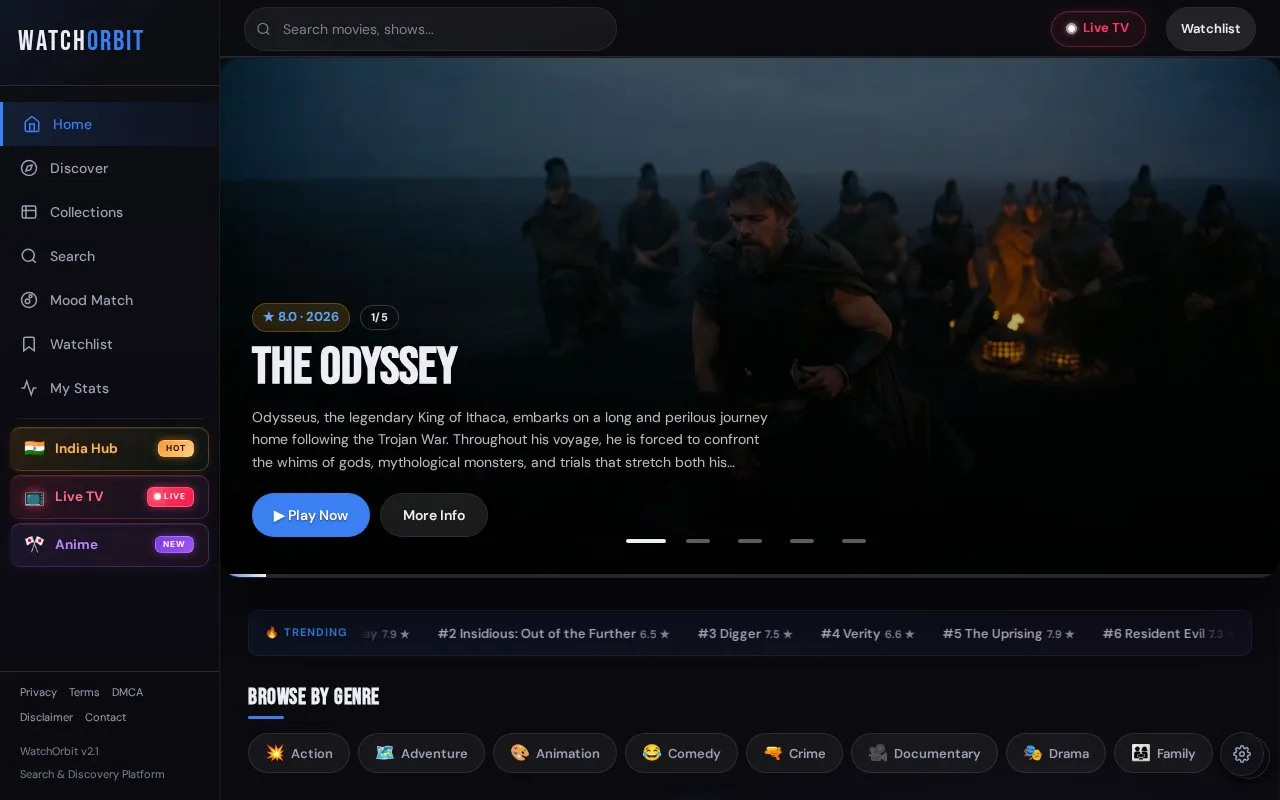 WatchOrbit homepage screenshot