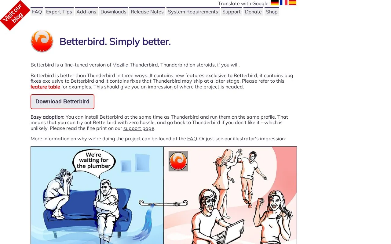 Betterbird homepage screenshot