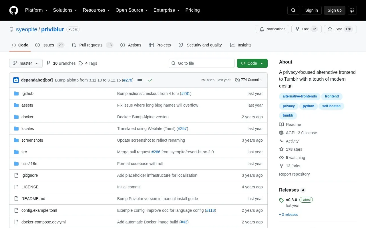 PriviBlur homepage screenshot