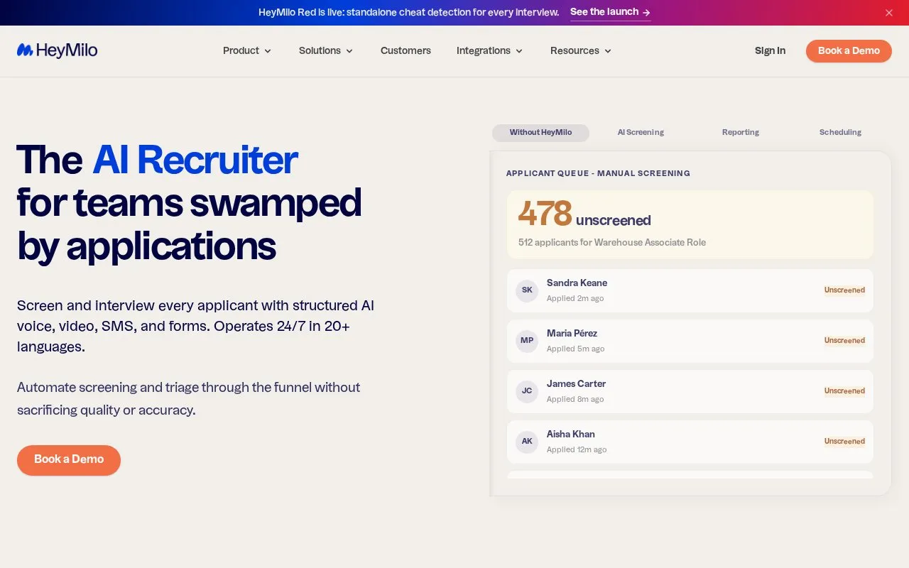 HeyMilo homepage screenshot