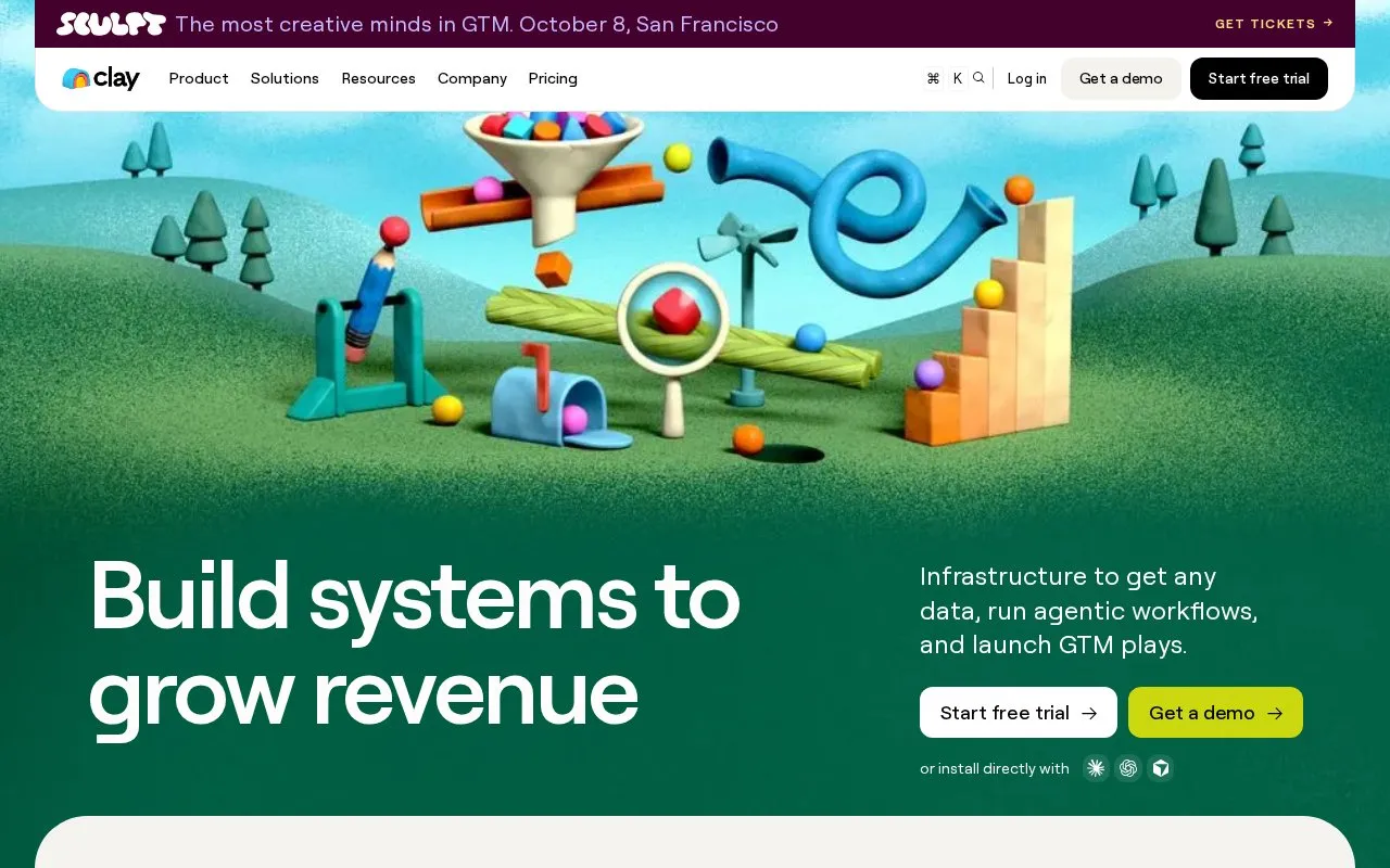 Clay homepage screenshot