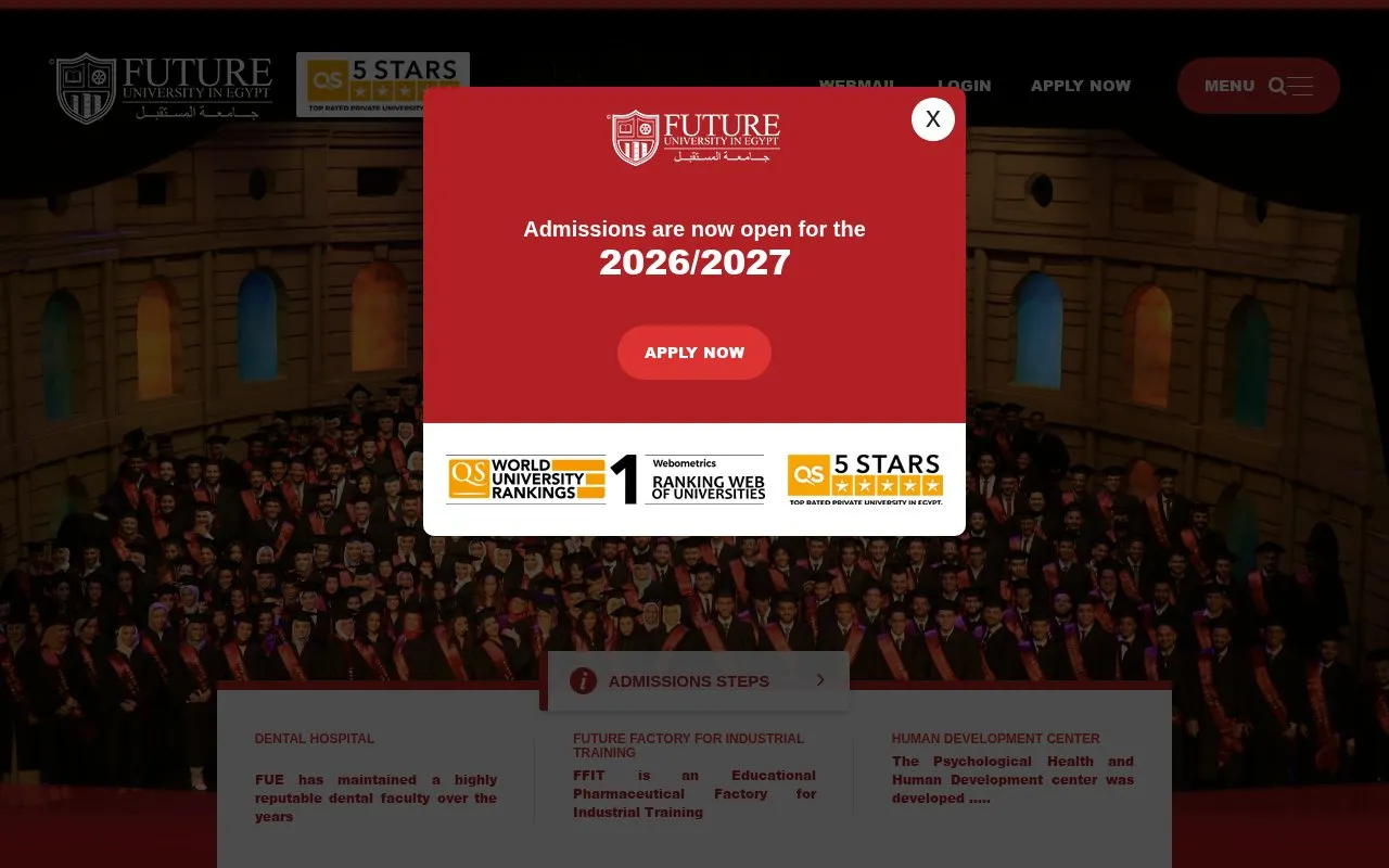 Future University in Egypt homepage screenshot