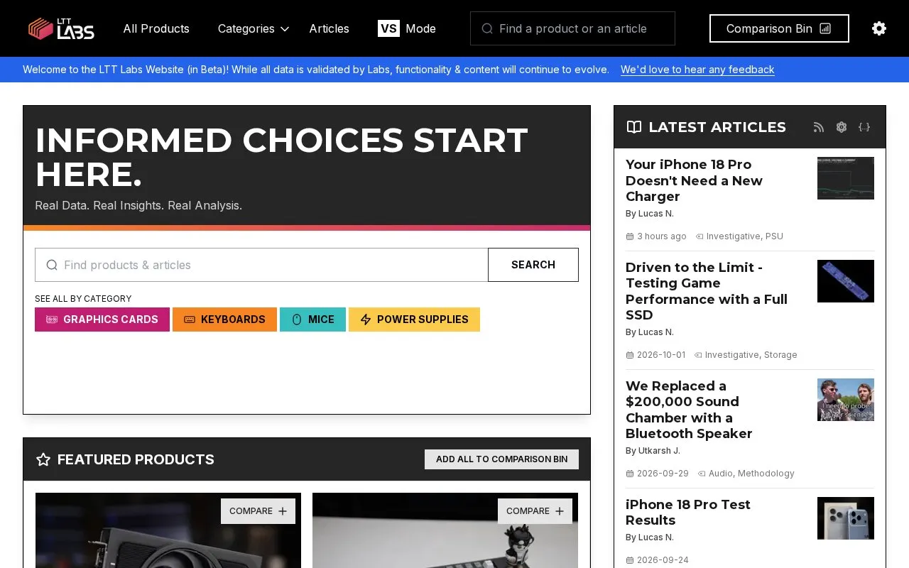 LTT Labs homepage screenshot