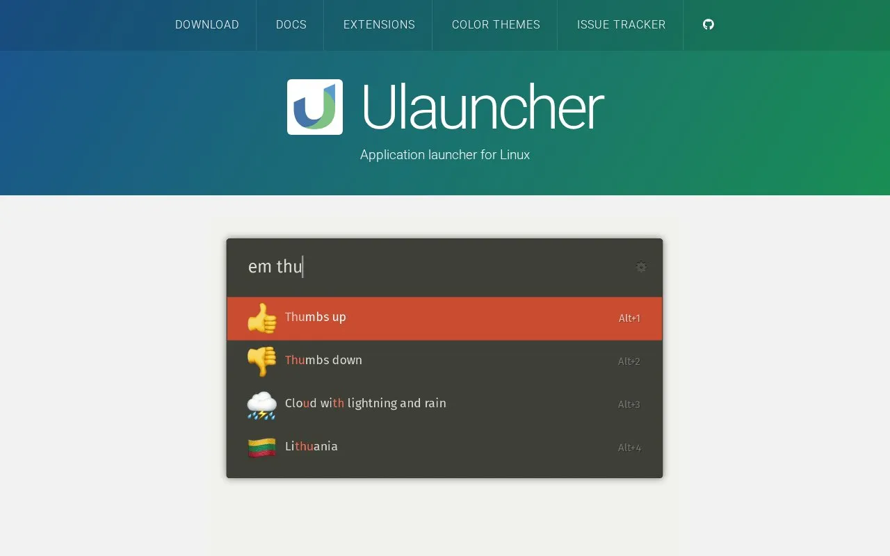 Ulauncher homepage screenshot