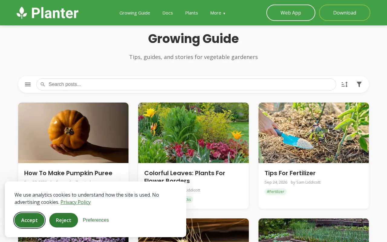 Growing Guide homepage screenshot