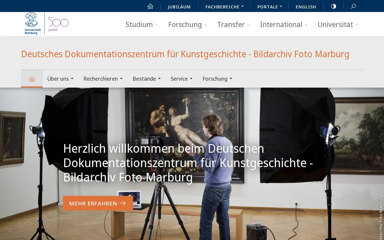 Deutsches Dokumentationszentrum für Kunstgeschichte, Bildarchiv Foto Marburg homepage screenshot