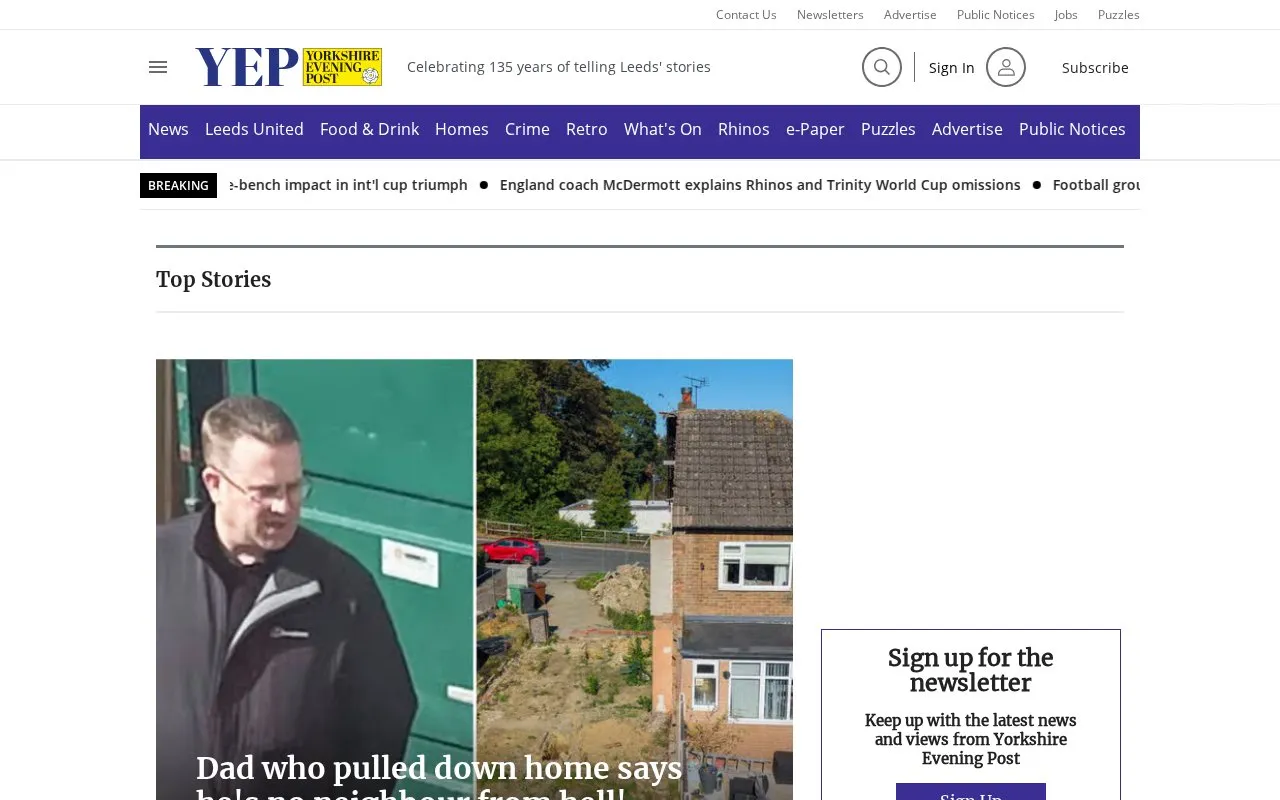 Yorkshire Evening Post homepage screenshot