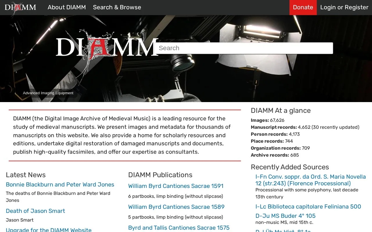 DIAMM homepage screenshot