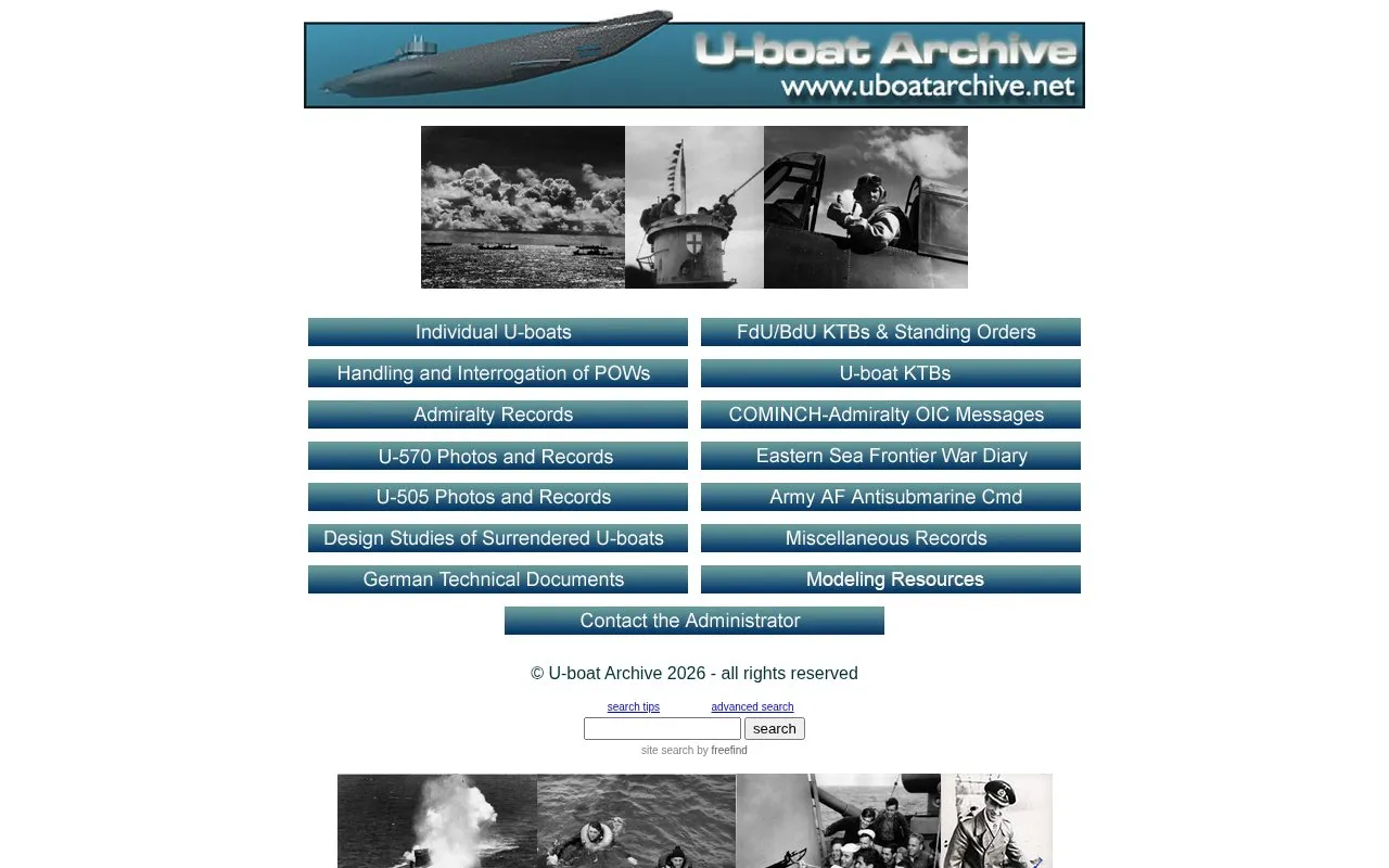 U-boat Archive homepage screenshot