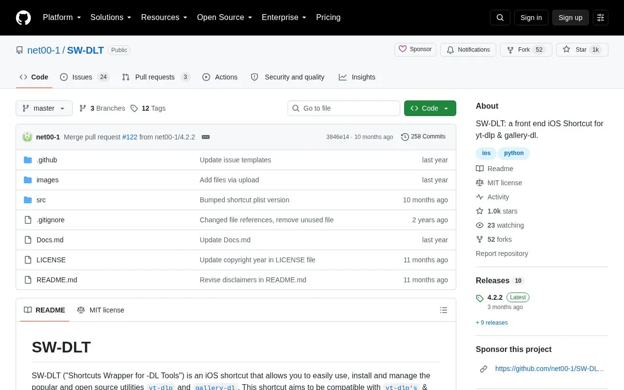 SW-DLT homepage screenshot