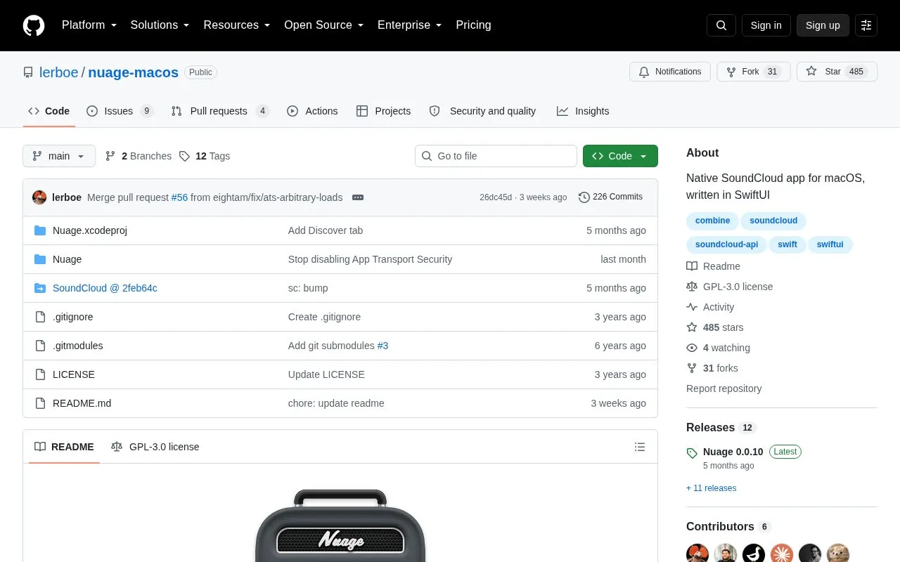 Nuage homepage screenshot