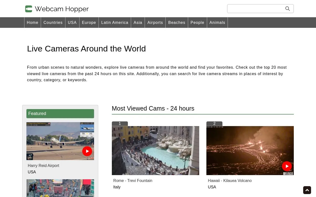 Webcam Hopper homepage screenshot