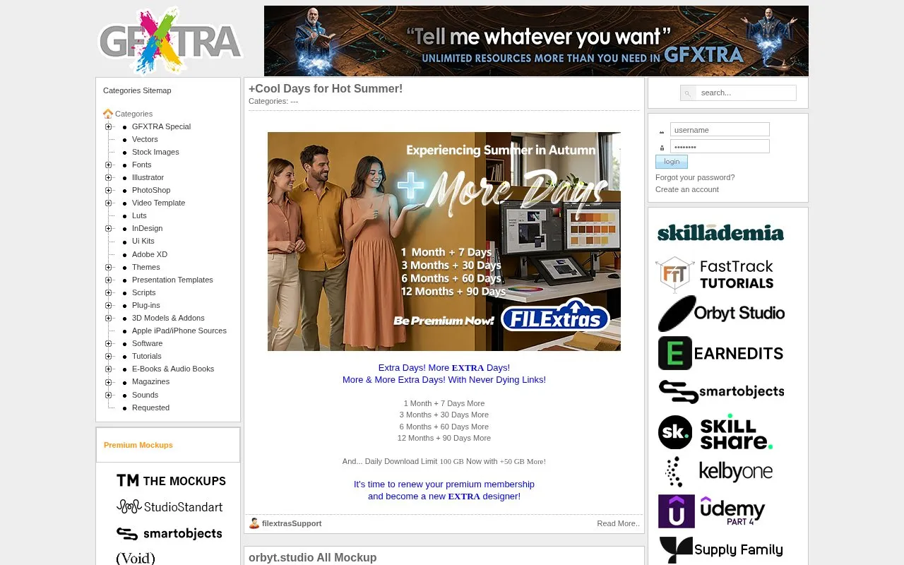 GFXTRA homepage screenshot
