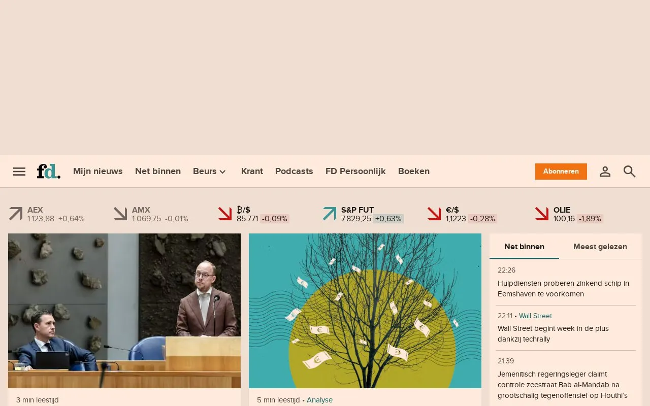 Het Financieele Dagblad homepage screenshot