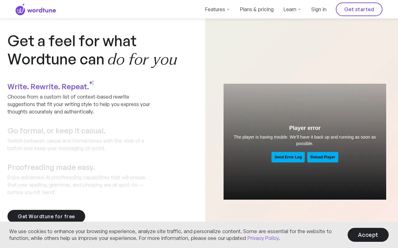 Wordtune homepage screenshot