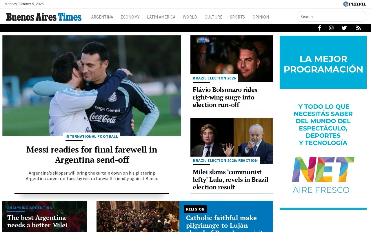 Buenos Aires Times homepage screenshot
