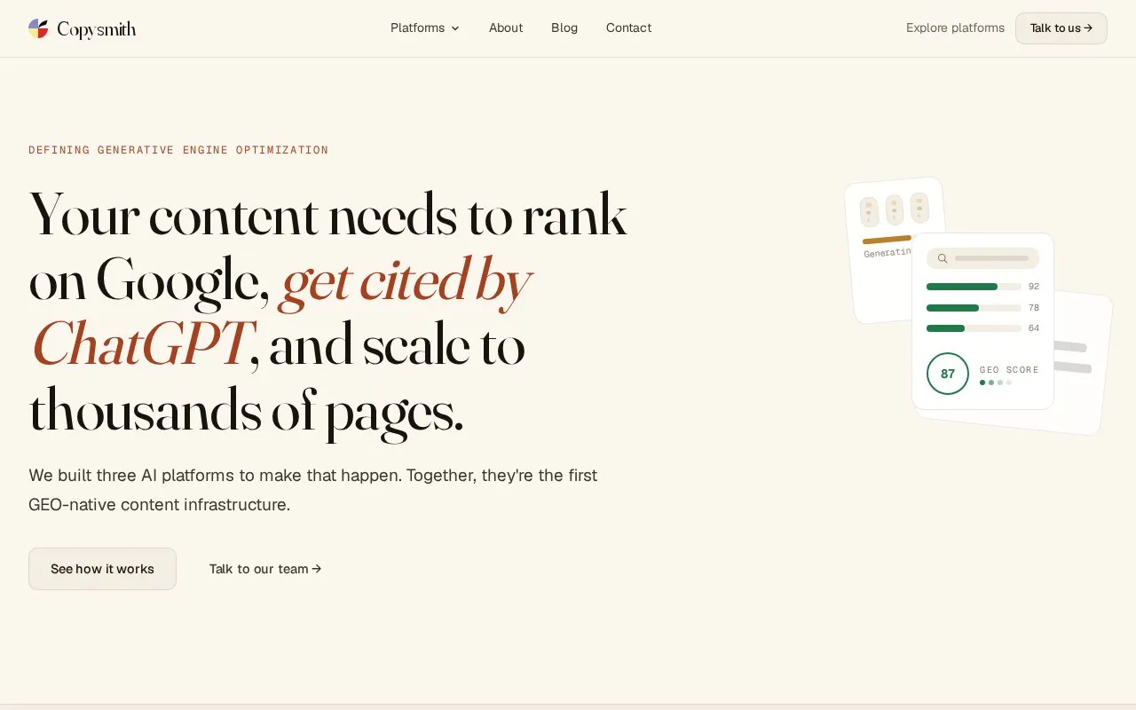 Copysmith homepage screenshot