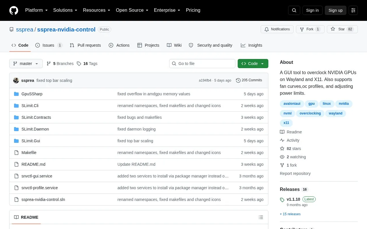 ssprea-nvidia-control homepage screenshot