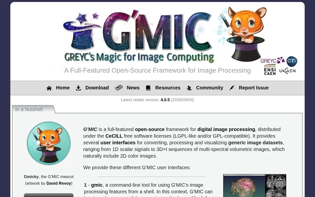 G'MIC homepage screenshot