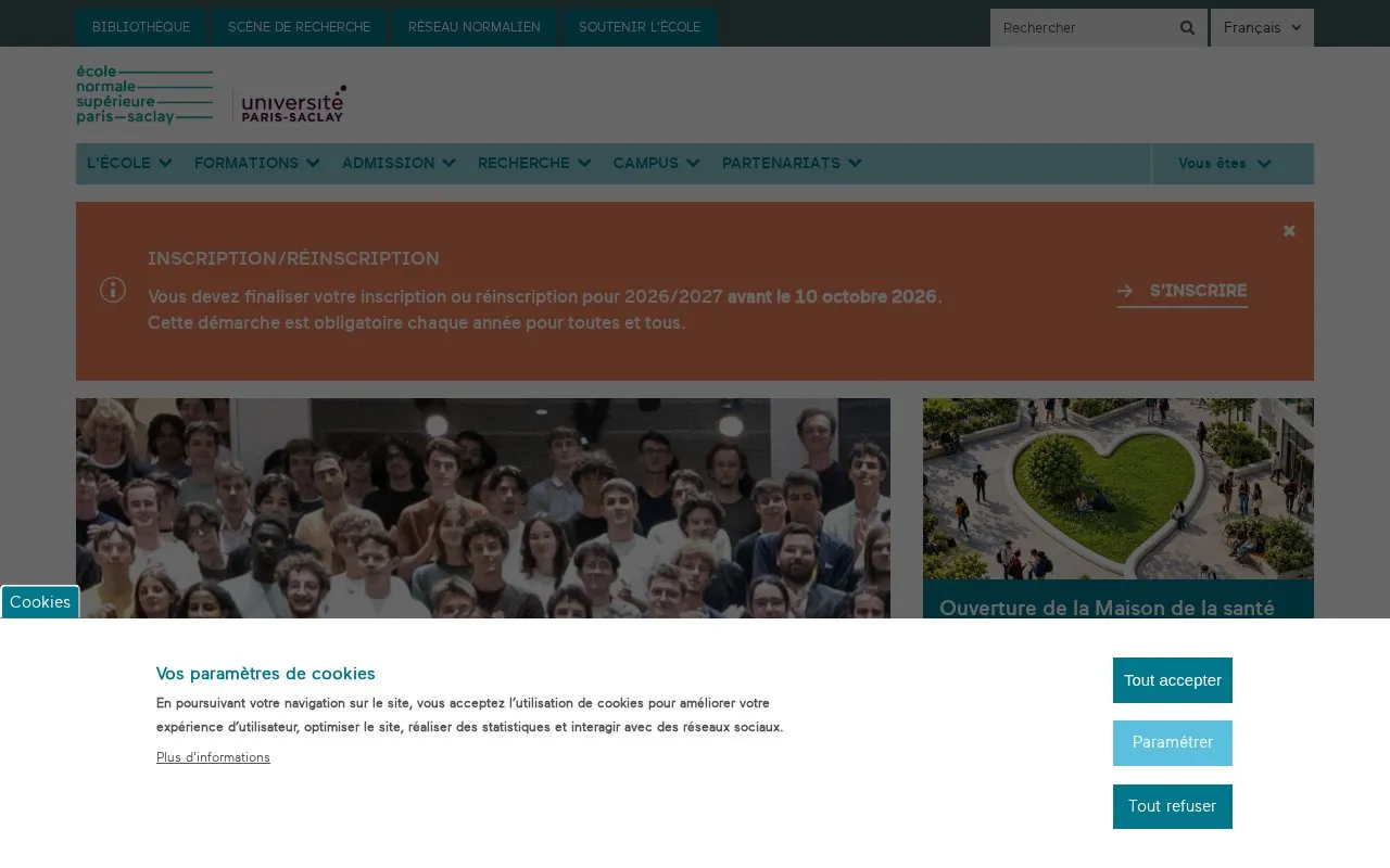 Ecole Normale Superieure Paris-Saclay homepage screenshot