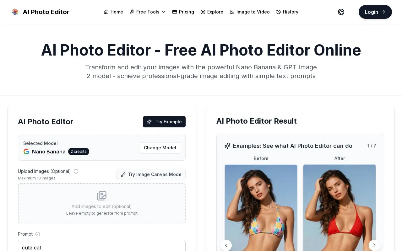 AI Photo Editor homepage screenshot
