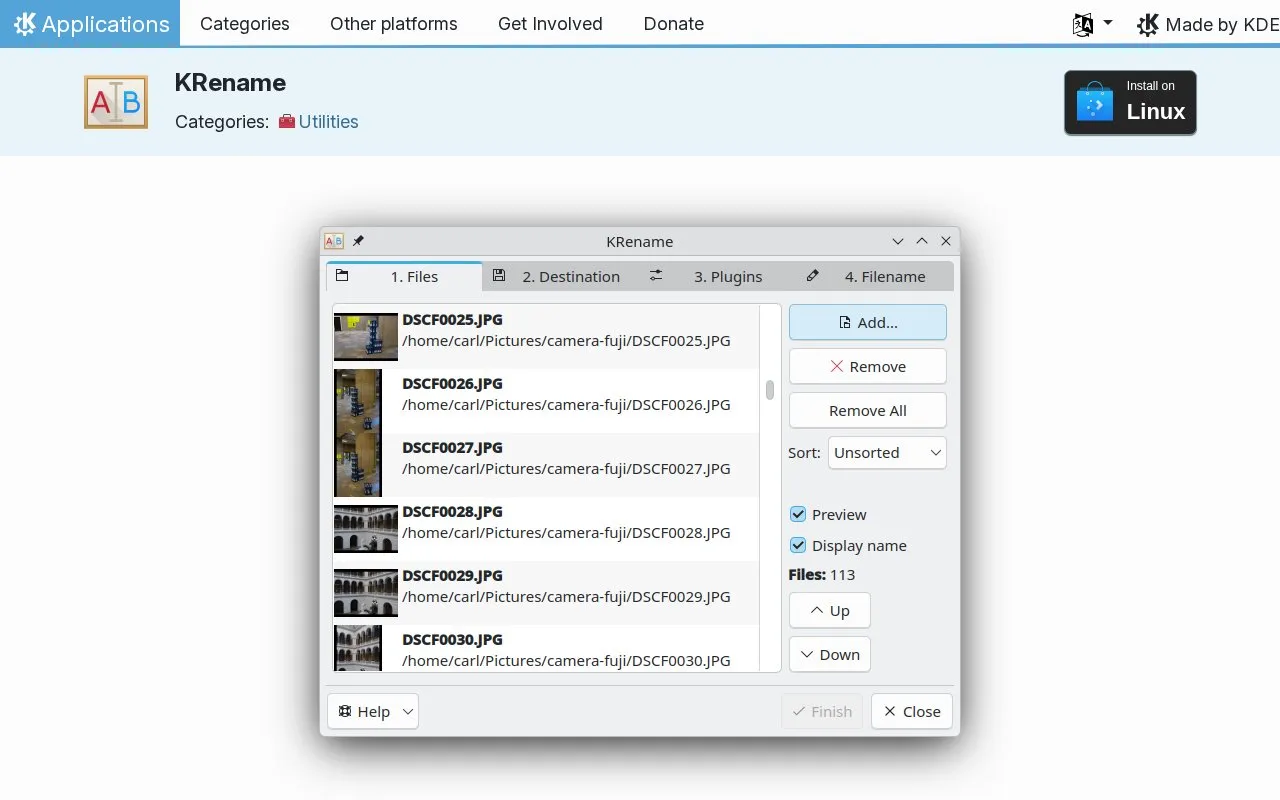 Krename homepage screenshot