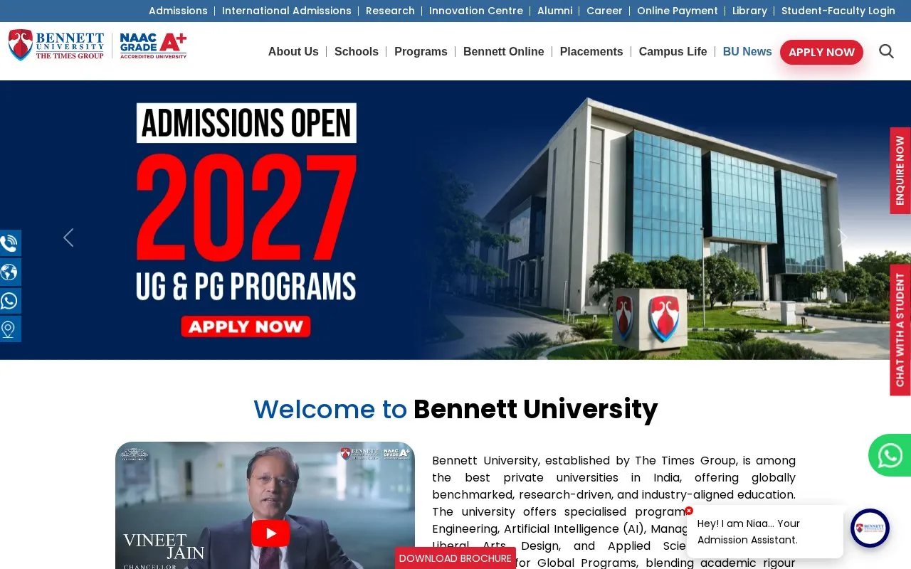 Bennett University homepage screenshot