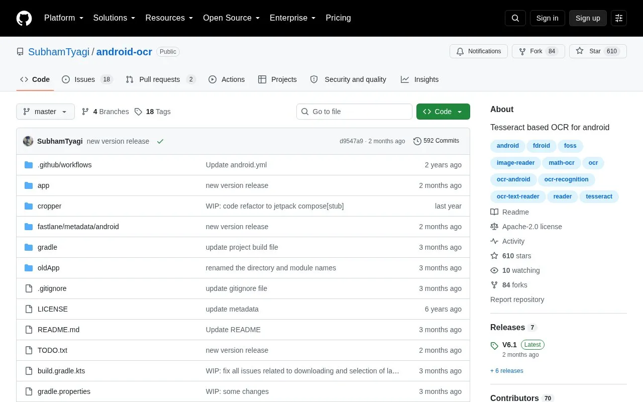 AndroidOCR homepage screenshot