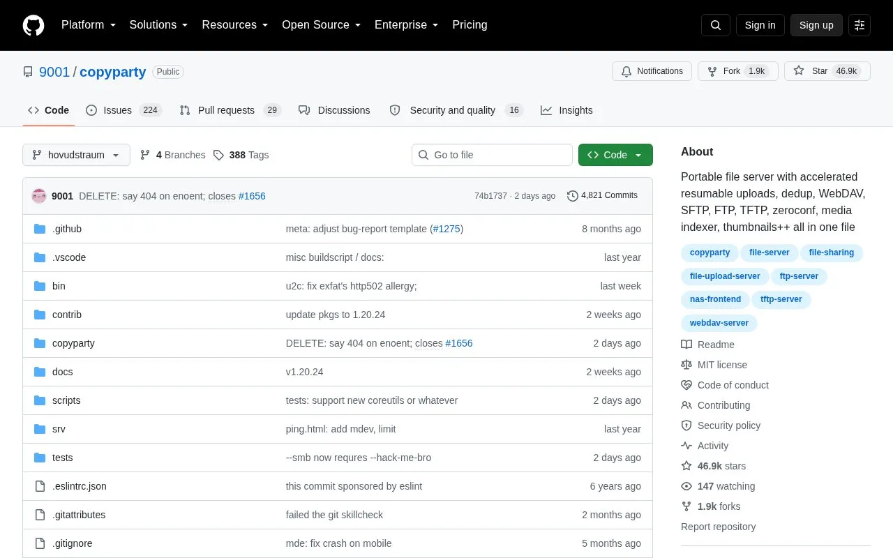 copyparty homepage screenshot